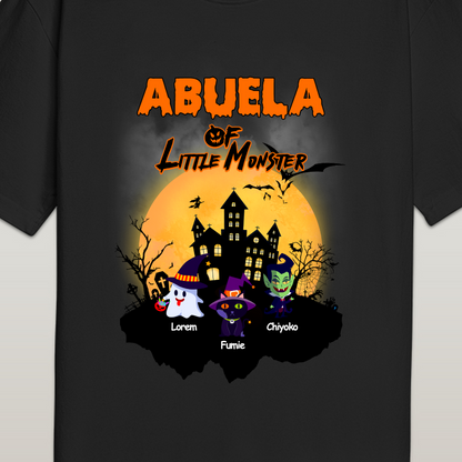 Front view of a personalised Halloween T-shirt featuring a spooky custom design and optional personalised text – customised gift for mum or dad