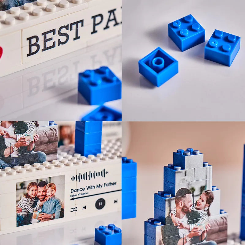 Father holding a personalised photo brick puzzle – thoughtful Father's Day present for Dad, granddad or husband