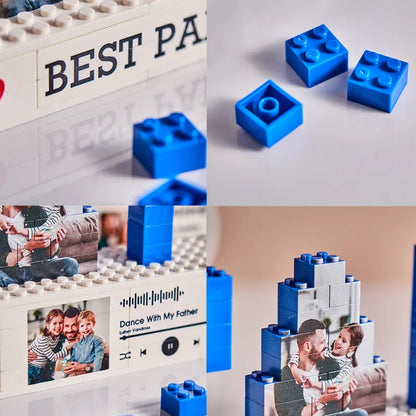 Father holding a personalised photo brick puzzle – thoughtful Father's Day present for Dad, granddad or husband