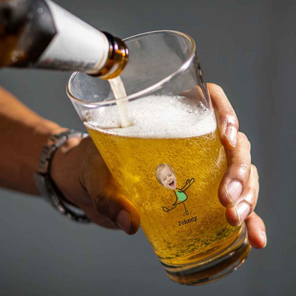 Personalized Beer Glass with Photo Portrait Character Action 16oz Beer Glass Gift for Him