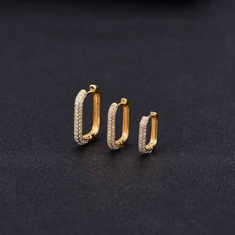 Geometric Rectangle Earrings Zircon Ear Buckle