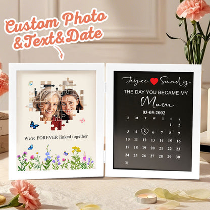 Styled home display with personalised Mother's Day puzzle photo frame on shelf — sentimental engraved keepsake and custom photo gift