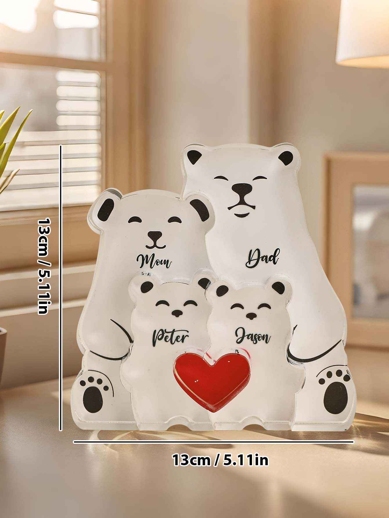 Family of engraved bear puzzle pieces fitted together — custom acrylic keepsake symbolising family love and protection