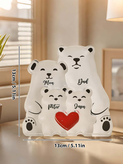 Family of engraved bear puzzle pieces fitted together — custom acrylic keepsake symbolising family love and protection
