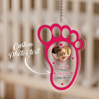 Proofing and approval steps concept for custom drive safe baby footprint car mirror hanger.