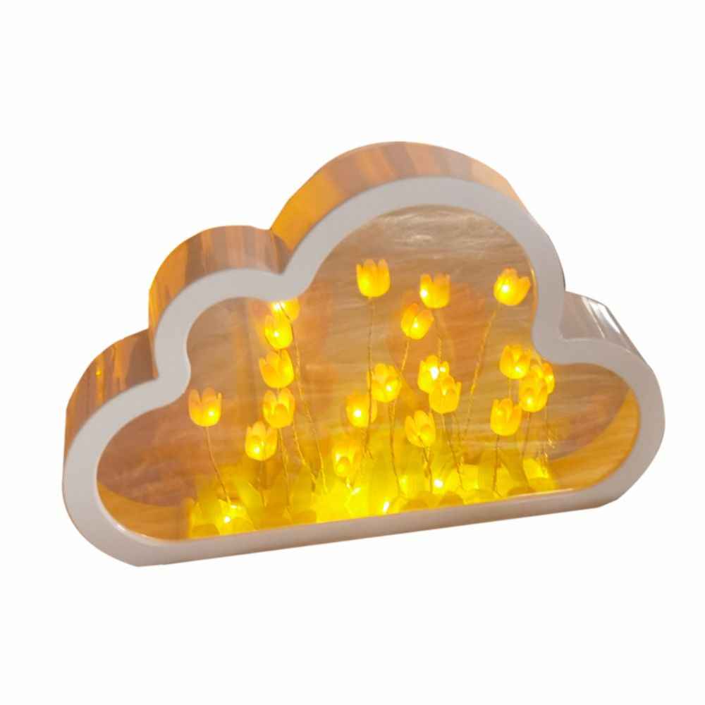 DIY Cloud Tulip Mirror Night Light Simulation Flower Bedroom Sleeping Table Lamp