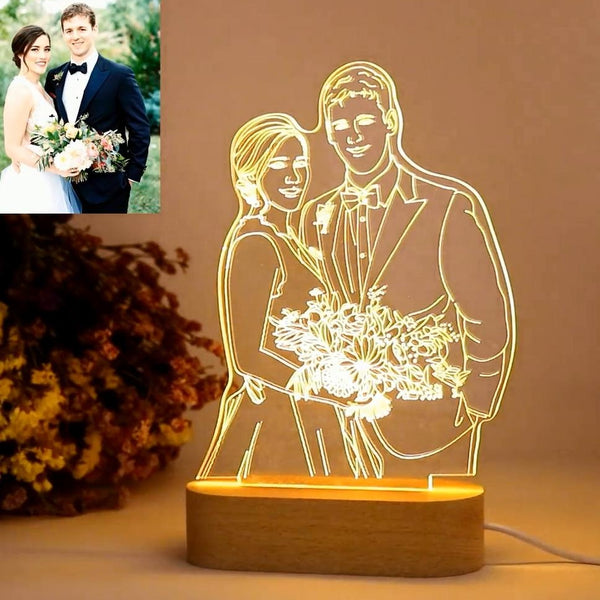 Personalised 3D Acrylic Photo Lamp with Engraved Wooden Base | Custom Night Light