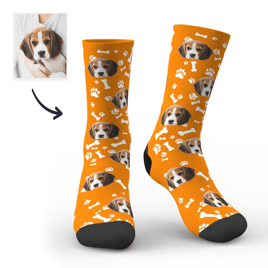 Custom printed face and dog avatar novelty socks with two personalised portrait prints — unique personalised photo socks gift