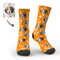 Custom printed face and dog avatar novelty socks with two personalised portrait prints — unique personalised photo socks gift
