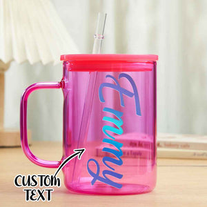 Personalized 15oz Glass Cup with Name Straw and Lid Birthday Gift for Her