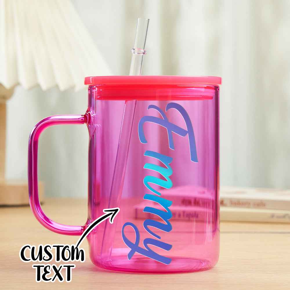 Personalized 15oz Glass Cup with Name Straw and Lid Birthday Gift for Her