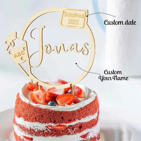 Custom Name Cake Topper Personalized Wooden School Child Cake Decoration
