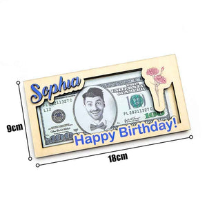 Custom Name & Text Birth Flower Wooden Money Box - Personalized Storage