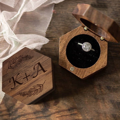 Personalised Hexagon Wooden Ring Box | Engraved Wedding Proposal Keepsake