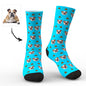 Sizing chart display for personalised photo socks — Man 20cm, Woman 18cm, Kid 14cm to help choose the right custom face socks size