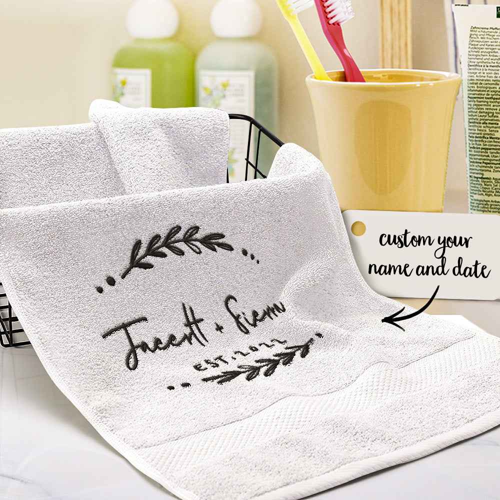 Personalized Name and Date Towel Custom Embroidered Towels for Anniversary