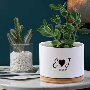 Personalized Succulent Plant Pot Custom Ceramic Flower Planter Pot with Bamboo Tray