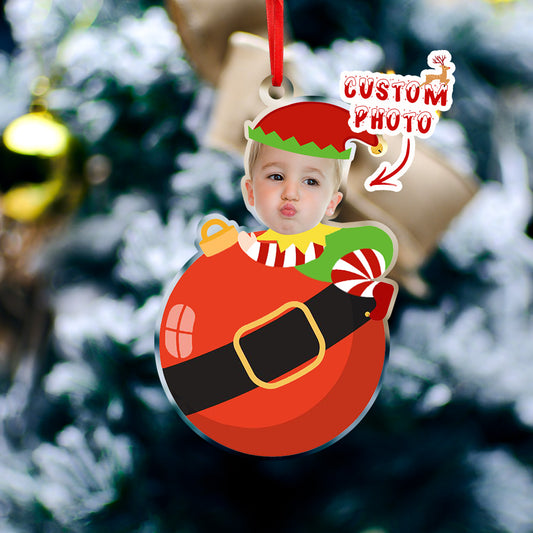 Personalised Baby Elf Christmas Ornament with Photo - First Christmas Keepsake