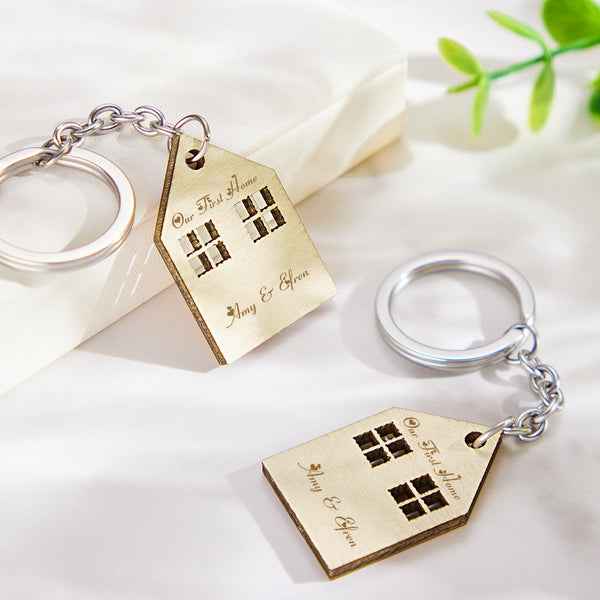 Custom Engraved House Modeling Paired Keychains Housewarming Gifts