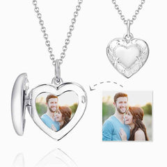 Embossed Heart Picture Locket Pendant Necklace With Photo