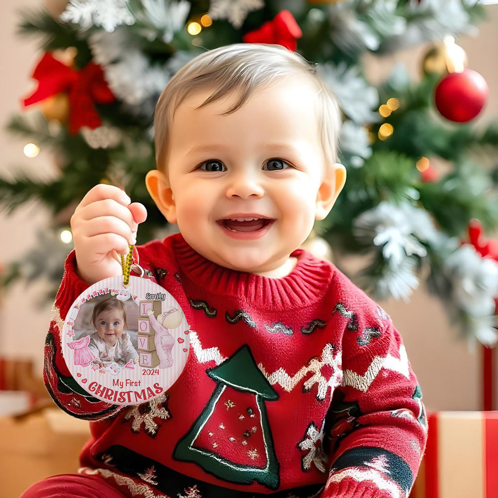Personalised Baby's First Christmas Photo Ornament - Ceramic Keepsake Gift