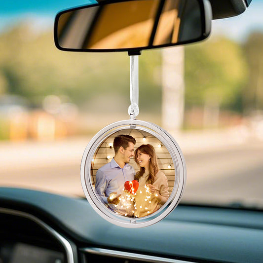 Personalised Photo Rotation Ornament Car Mirror Pendant – Custom Photo Keepsake