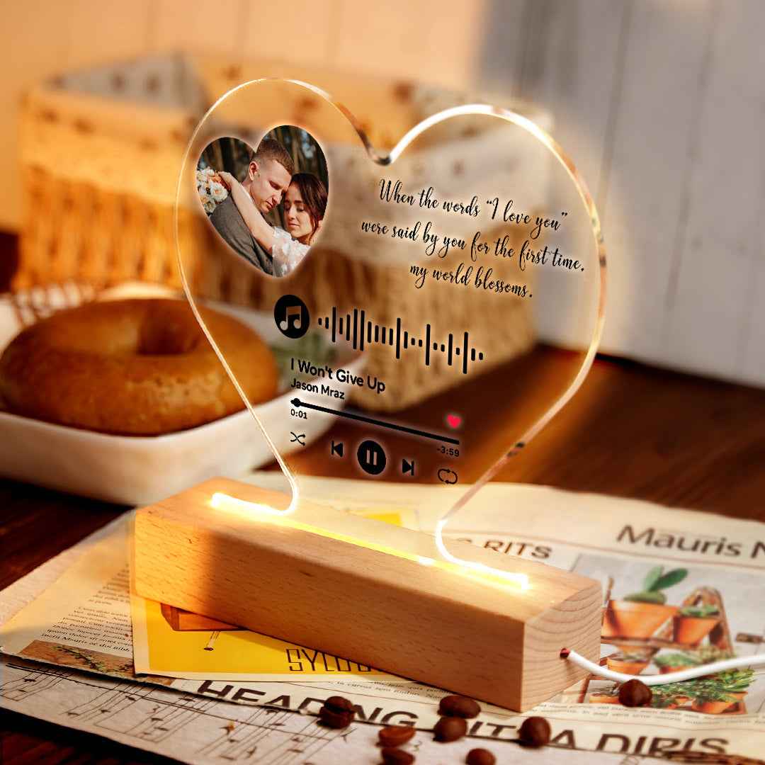 Love Gifts Custom Heart-Shaped Code Music Plaque Night Light Engraved Text Plaque