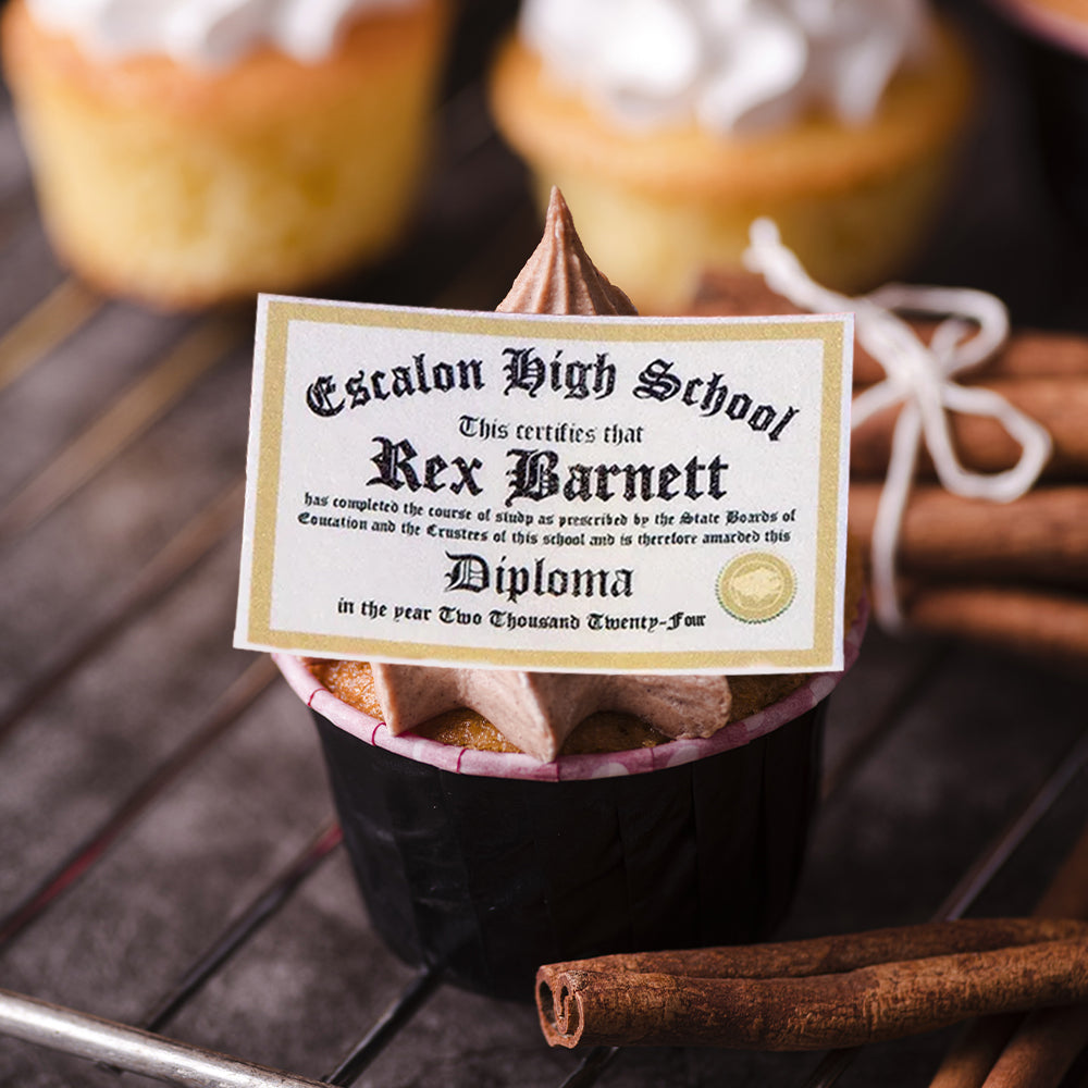 Personalised Edible Graduation Diploma Cupcake Toppers | Custom Cake Decorations