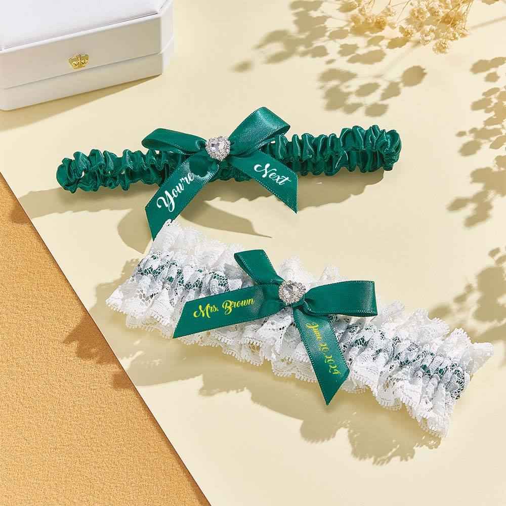 Personalized Bridal Garter Set With White Lace You're Next Bridal Garter Set Gift for Bride