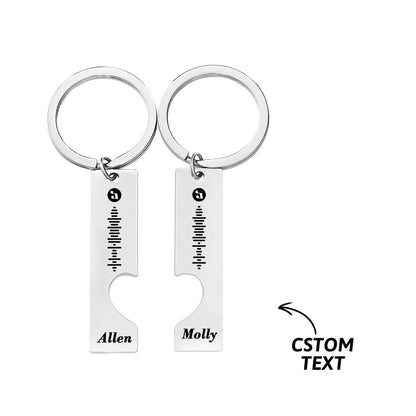 Close-up of personalised Spotify music code keyring with 3D engraved scan code and heart cut-out on stainless steel keychain – ideal gift for friends