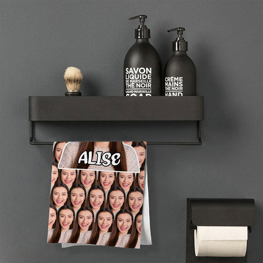 Personalised photo face towel with custom name – soft, absorbent 58% polyester/42% cotton personalised towel with vivid heat-transfer print, ideal gift