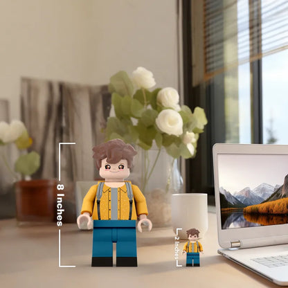 Close‑up of facial and hairstyle detail on a personalised 3D printed giant minifig — high‑resolution custom photo likeness for a personalised photo minifigure gift