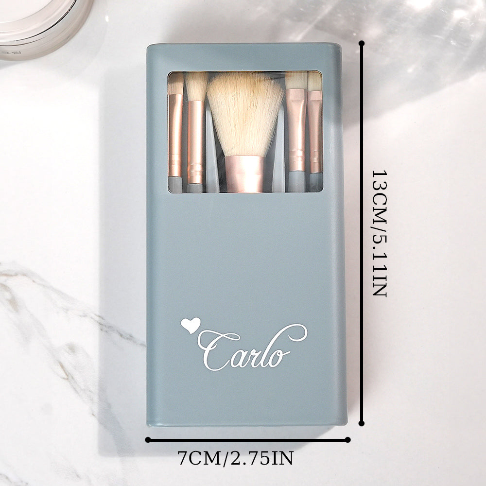 Personalisation example showing engraved text options on brush handles and how to personalise your engraved make-up brushes