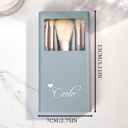 Personalisation example showing engraved text options on brush handles and how to personalise your engraved make-up brushes
