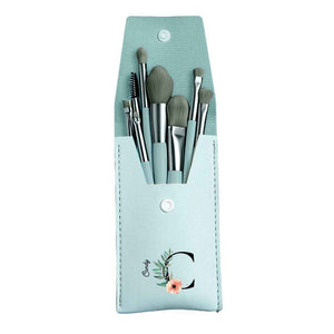Personalized Flower PU Leather Makeup Brush Bag with 8 Pcs Makeup Brushes Gift for Her