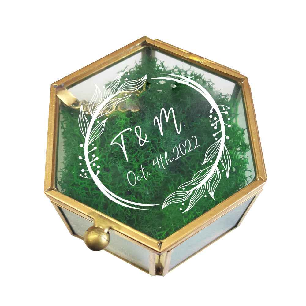 Personalized Hexagon Glass Ring Box with Initials and Date