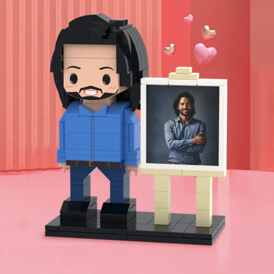 Custom full-body brick figure personalised from a photo - Valentine's gift for him with detailed face, hairstyle and outfit in durable eco-friendly ABS