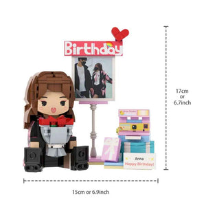 Full-body Custom 1 Person Brick Figures with Photo and Text Birthday Gift for Her