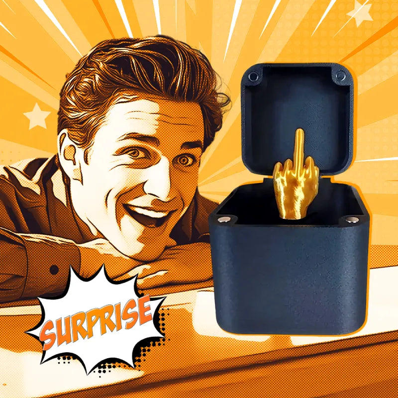 Custom Text Middle Finger Surprise Gift Box — closed personalised pop-up prank box with customisable lid, novelty gag gift