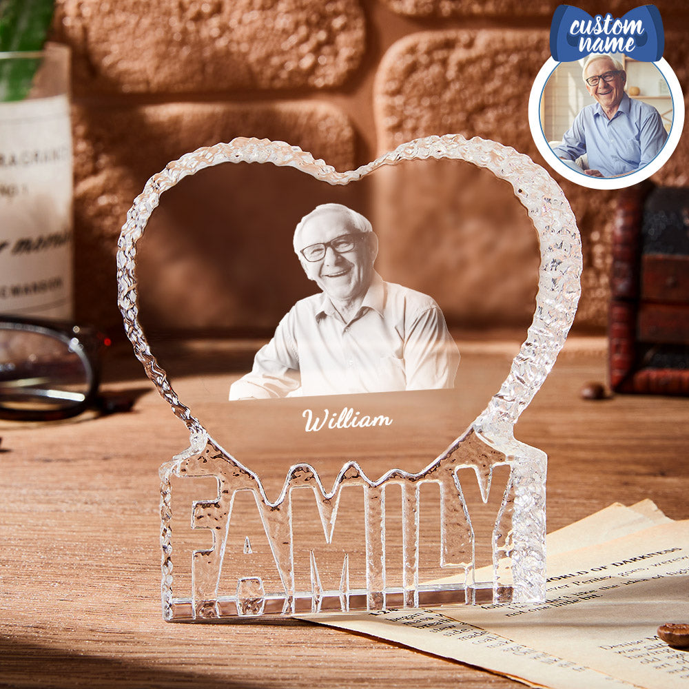 Personalised 3D Crystal Photo Frame Heart - Custom Father's Day Gift Australia UK