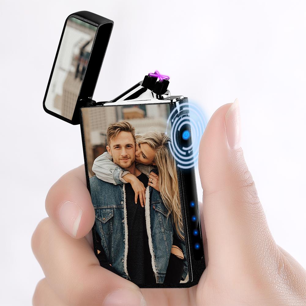 Sleek alloy lighter with black scrub finish and personalised photo