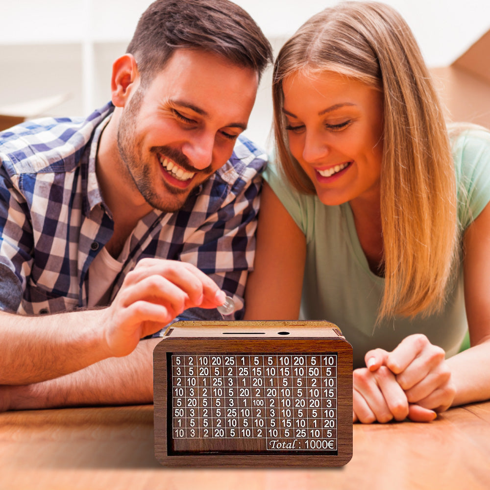 Personalised Wooden Money Box with Counter | Reusable Piggy Bank for Adults & Kids
