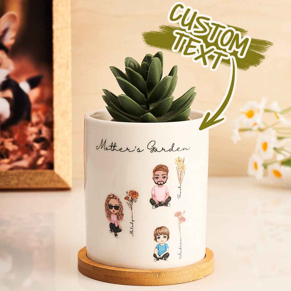 Personalized Cartoon Figure Birth Flower Ceramic Plant Pot Gift for Grandma Mom