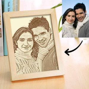 Personalized Engraved Photo Frame Wooden Sketch Effect - 6 Inches 8 Inches 10 Inches