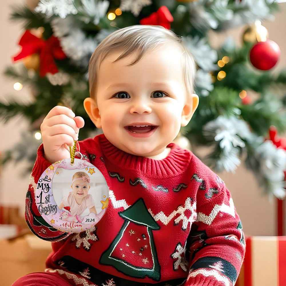 Personalized Baby's First Christmas Ornament with Photo Unicorn Christmas Ornament Gift for Kids