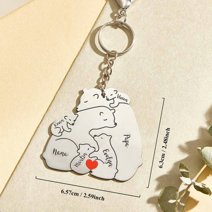 Close-up of engraved paw and heart motif on stainless steel family keyring