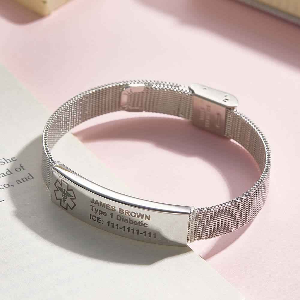 Personalized Emergency Medical Alert ID Bracelet with Text Adjustable Bracelet Gift for Diabetes Epilepsy Autism