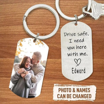 Personalised Drive Safe Keychain with Photo & Name | Wedding Gift for Boyfriend