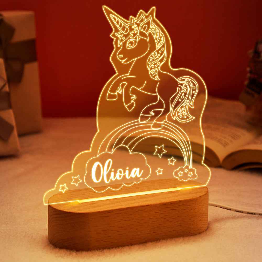 Personalized Name Unicorn Acrylic Night Light Kids Bedroom Decor