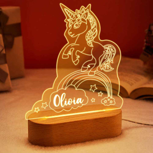 Personalized Name Unicorn Acrylic Night Light Kids Bedroom Decor